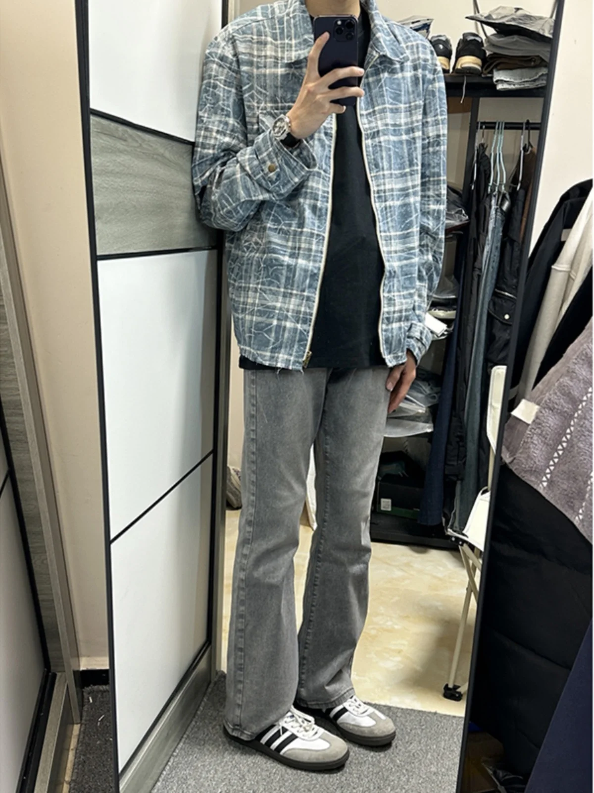 

Мужские джинсы American Sle Straight Leg, цвета цементно-серого, летние, в стиле High Street, износостойкие, с микро-клешем