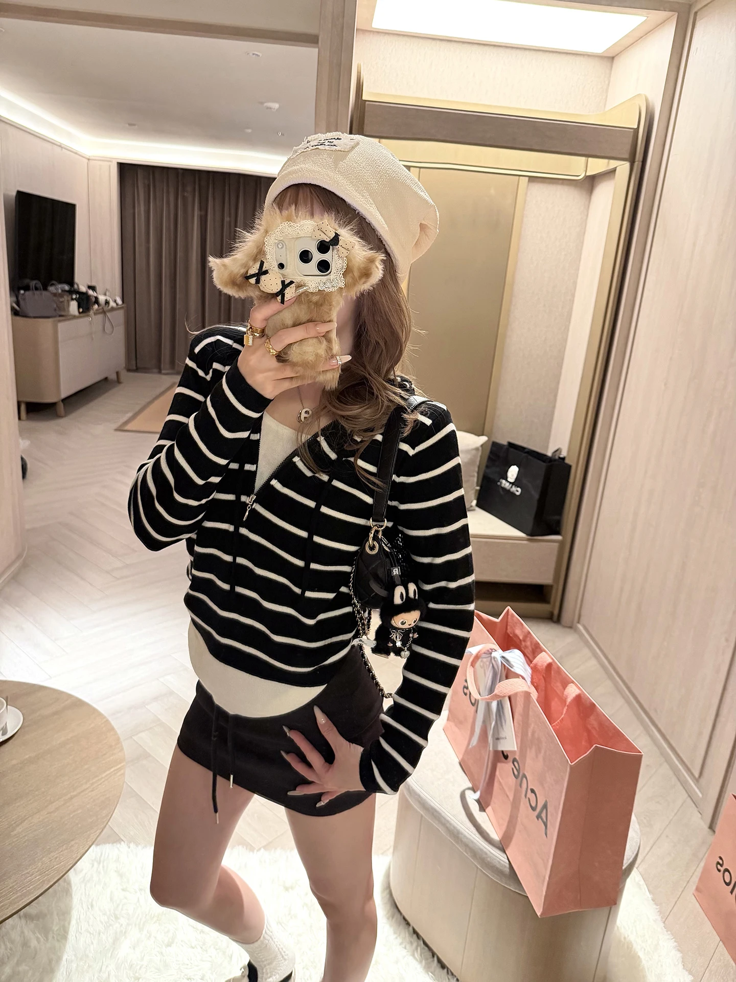 

Faionable XinDaily Striped Hooded Fake Two-Piece Casual Knitted Top in Bla White And Blue ey Soft Polyester Fiber Long ...