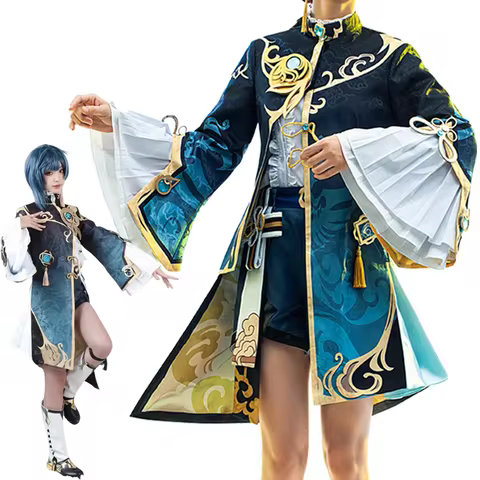 Game Genshin Impact XingQiu Cosplay Xing Qiu Uniform Gorgeous Outfit Halloween Costume Genshin Cosplay Wigs Costume Full Set