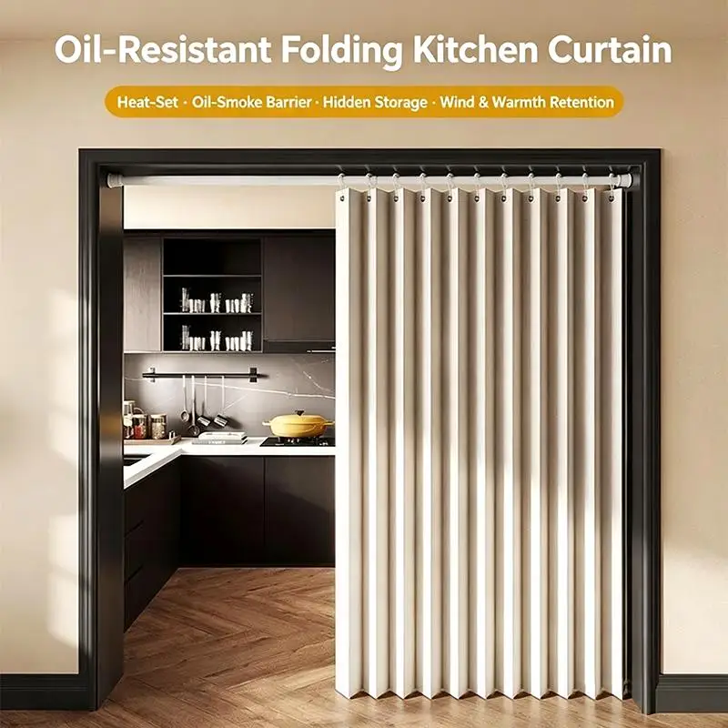 No Punching Folding Door Curtain Elegant Privacy Room Divider Stylish Home Decor Curtain For Kitchen Bedroom Living Room