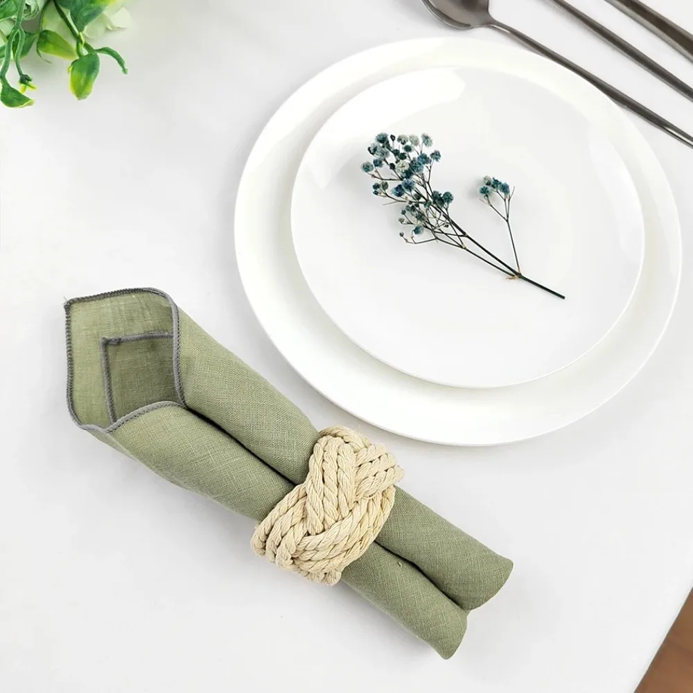 

6PCS Durable Solid Color Cotton Linen Napkin Square Sewn Edged Cloth Napkin Washable Dining Table Napkin Wedding