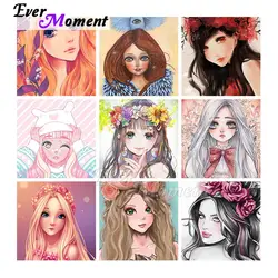 Ever Moment Diamond Painting Cartoon Colorful Girl Paint By Diamond Embroidery Full Square Resin Drill Picture 4Y568