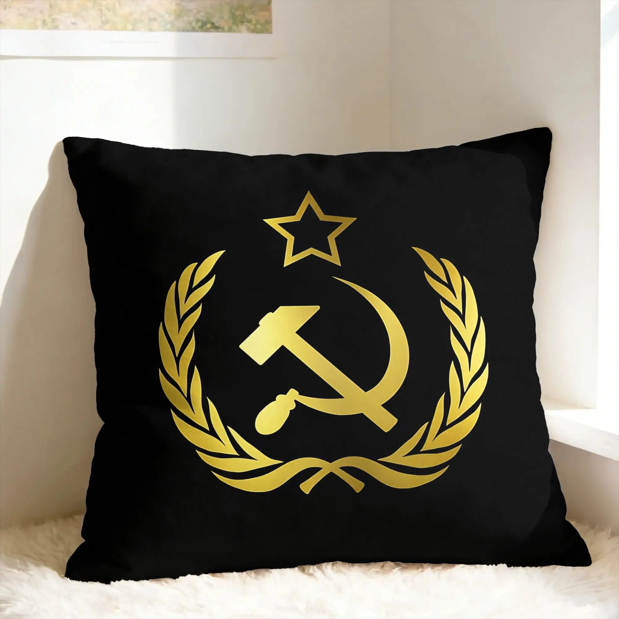 CCCP Soviet Hammer And Sickle Star Pillow Cover  Cute Funny Pillow Case For Couch Sofa Bedroom Square Pillowcases Gift