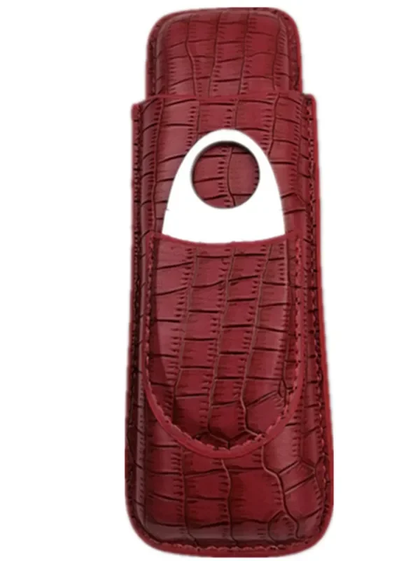 

Кожаный портсигар, портативная трубка для сигар, дорожная кобура с двумя держателями, с резаком в подарок, Прямая поставка, красный цвет