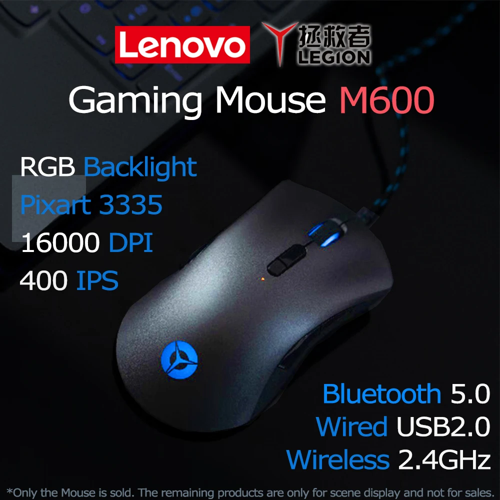 

Lenovo Legion M600 Wireless Gaming Mouse 2.4GHz Bluetooth 5.0 USB2.0 Cable 1.8m RGB Lighting E-sports Game Fast-charging