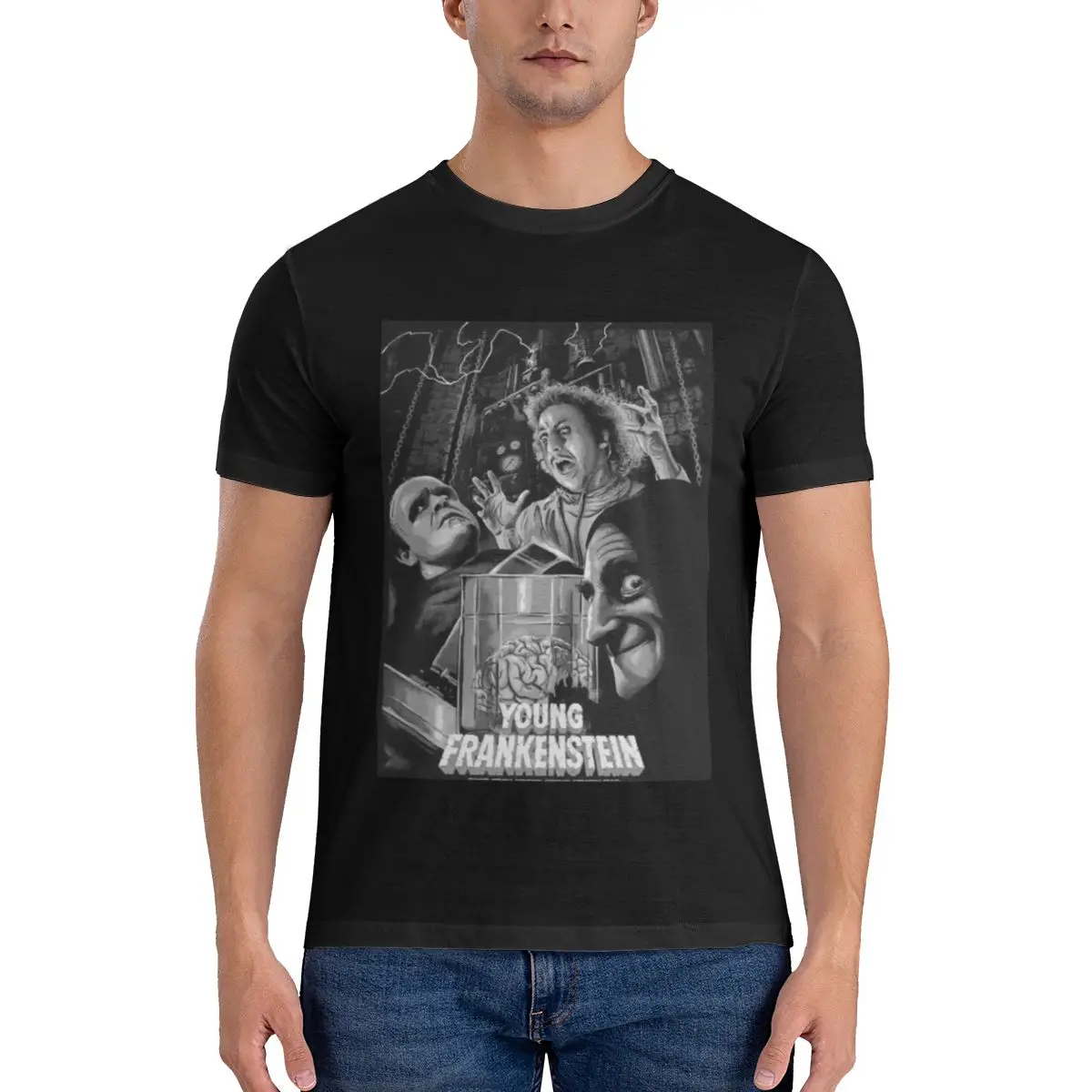 مضحك الشباب فرانكنشتاين فيلم الرعب هدية تي شيرت رجالي مطبوعة بلايز فضفاضة ونحيفة تناسب المرأة تي شيرت #3