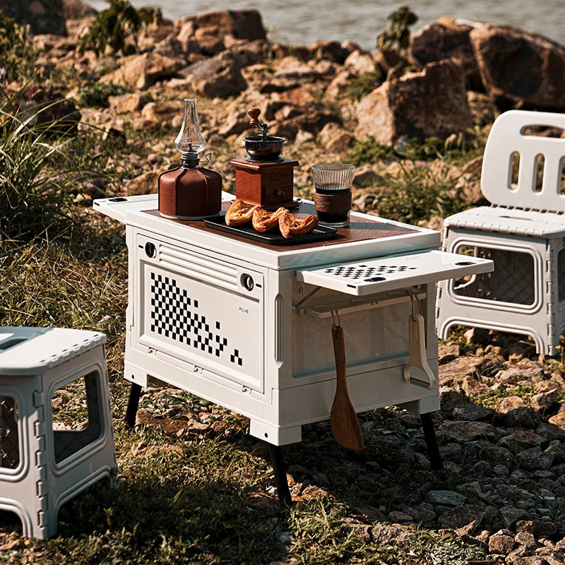 

Многофункциональный складной пластиковый ящик для хранения, легкий уличный органайзер с крышкой и опорными ножками для кемпинга, пикника, путешествий