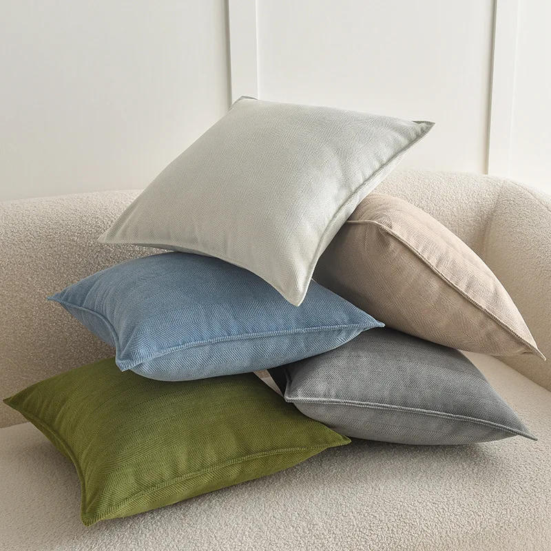 Ins Wind Chenille Pillowcase Herringbone Pattern Jacquard Net Red Super Thick Cushion Cover Cream Sofa Bed Head Cushion Cover