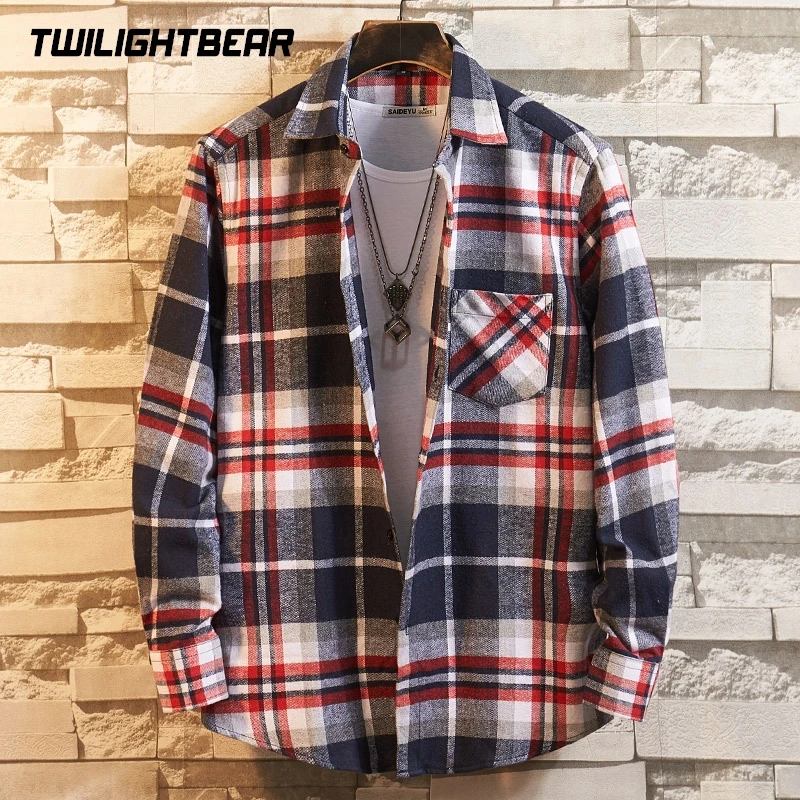 

New Flannel Men's Shirts Long Sleeve England Plaid Shirt high quality Oversized Casual Shirt Male Clothing Leiture Blouse A5F16