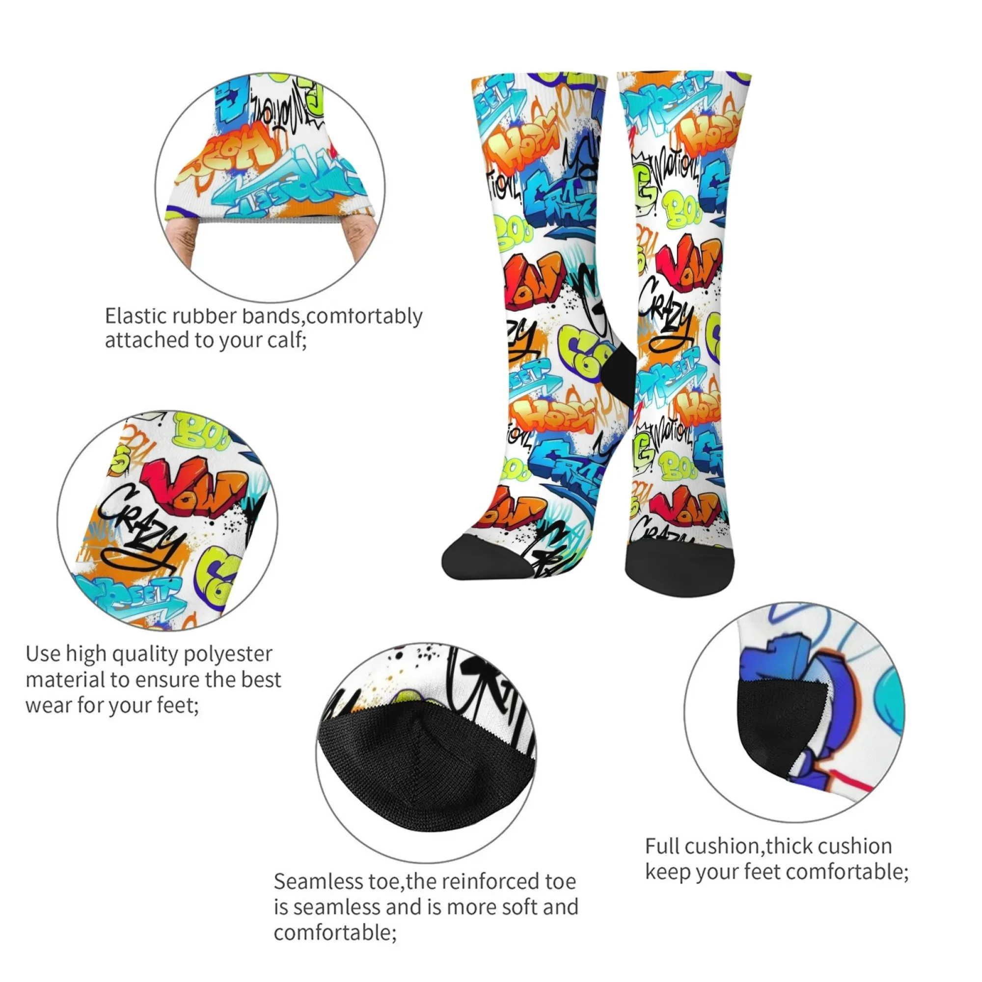 مجنون الشارع الكتابة على الجدران جوارب بأشكال مضحكة الجدة متعة الرجال الجوارب الجلد ودية تنفس موضة عادية الرياضة الهيب هوب طاقم الجوارب هدية