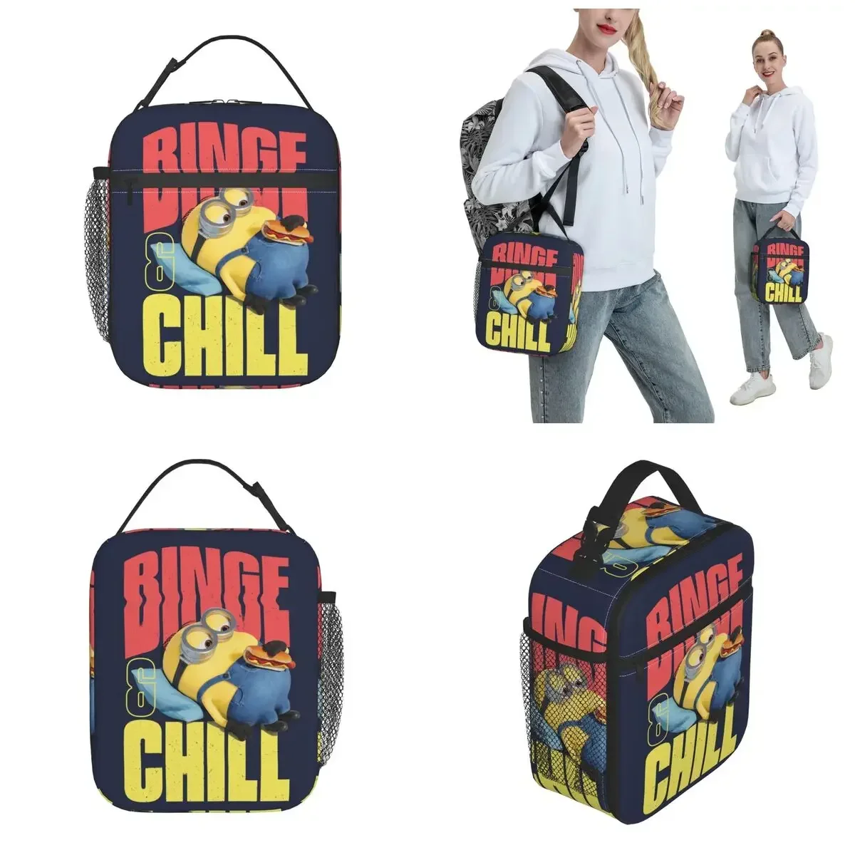 Minions The Rise Of Gru Insulated Lunch Bag Large Dave Binge & Chill Meal Container Cooler Bag Tote Lunch Box Beach Girl Boy