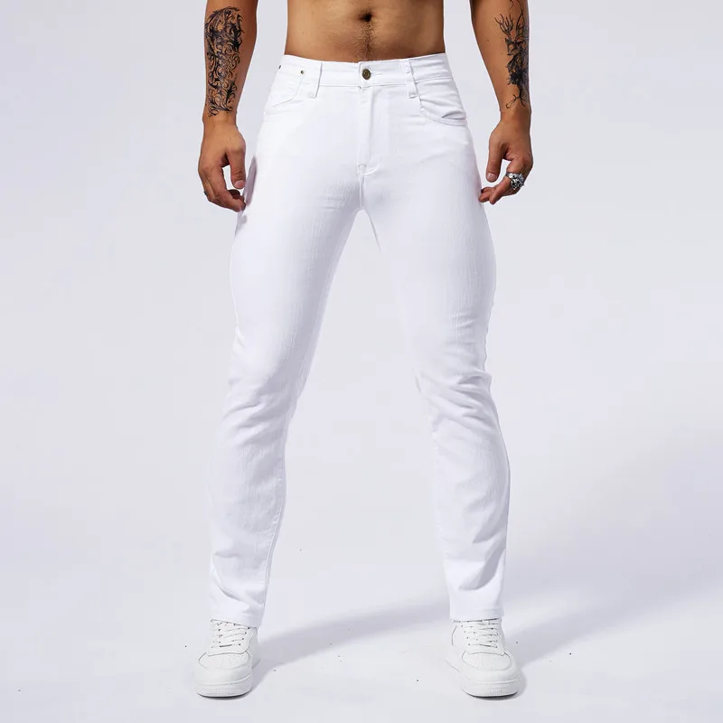 Men Brand Fashion High Quality White Skinny Jeans Business Casual Classic Style Slim Fit Soft Trousers Male Brand Stretch Pants