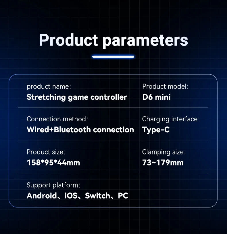 D6mini Ausziehbarer Spielcontroller mit Hall-Joystick, Kabelgebunden und Kabellos, Bluetooth, für Switch, Android, iOS, PC, Streaming – Detail 16