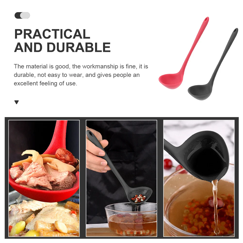 

2pcs Silicone Soup Spoon Non-Stick Long Handle Cooking Ladle Food Serving Spoons For Kitchen Accessories Porridge Rice Ergonomic