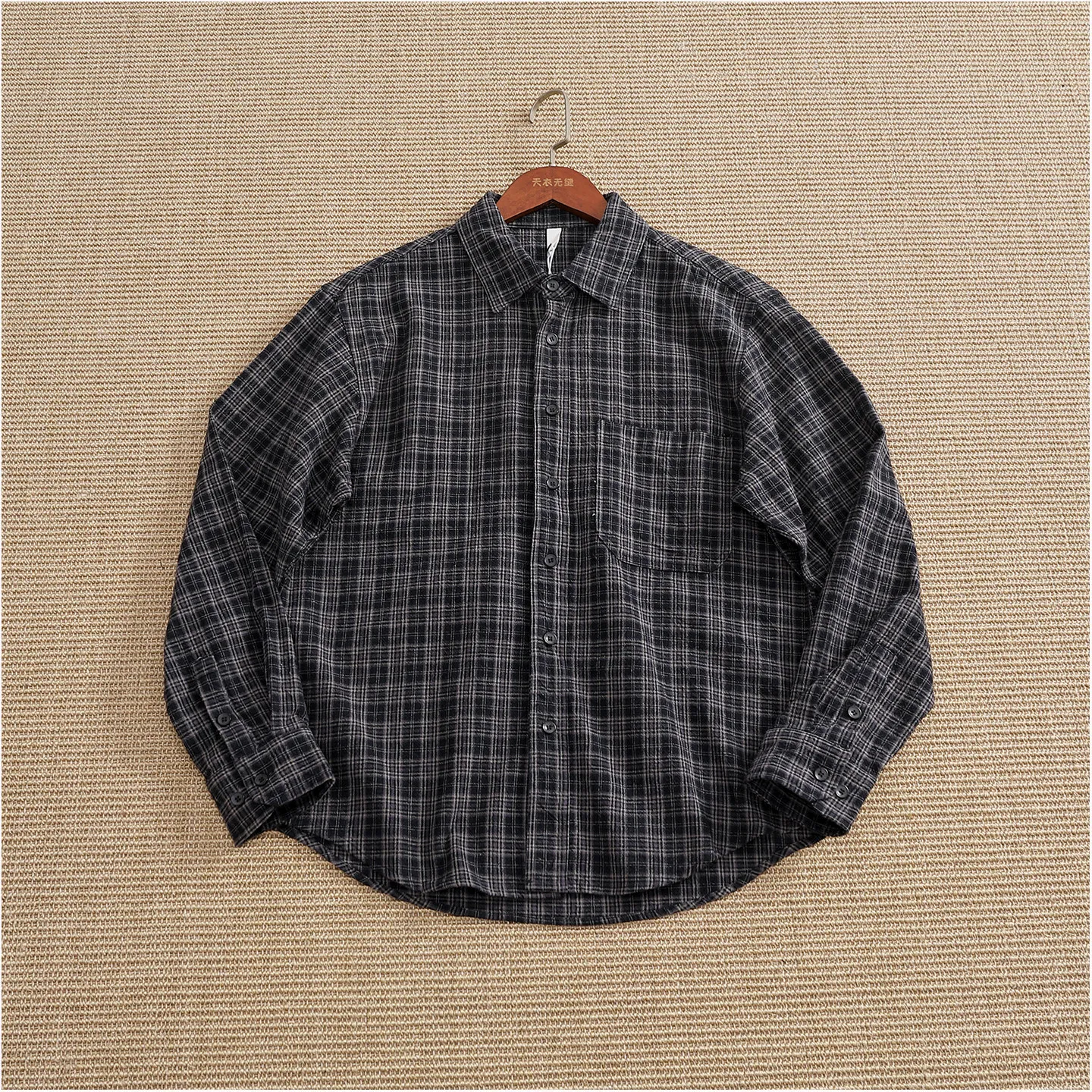 2026 Autumn New American Retro Long-Sleeve Turn-down Collar Black and Gray Fine-check Shirt Men's Fashion Loose Casual Blouses