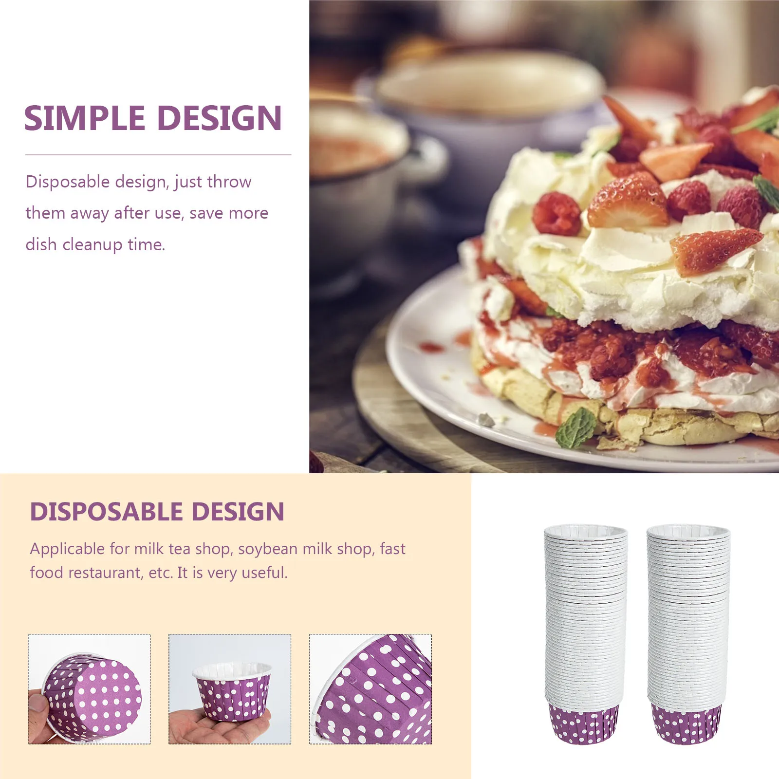

100Pcs Disposable Paper Cups Coated Cupcake Baking Cups Suitable for Large Gatherings Disposable Cupcake Wrappers