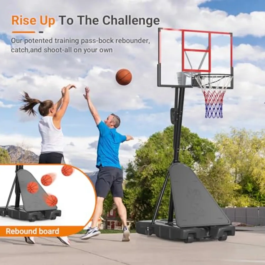 Outdoor and Indoor Basketball Hoop with 8-Level Adjustable Height from 4.4 to 10 Feet 45-Inch Shatterproof PC Backboard Durable
