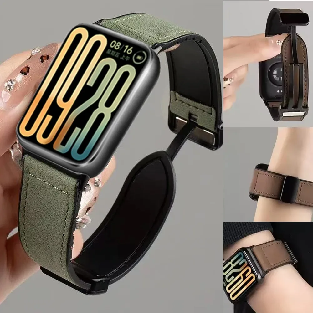 Silikon- und Lederarmband für Xiaomi MiBand 8 Pro-9 Pro Soirts, magnetisches Schnallenarmband für Redmi Watch 4-5-6, Zubehör Correa
