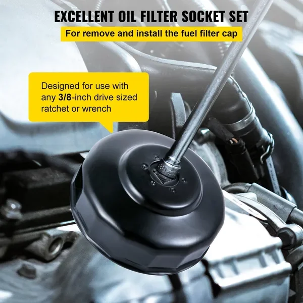 VEVOR Oil Filter Socket Set, 30 Pcs Oil Filter Wrench Set, Sturdy Steel Oil Filter Socket, 3/8' Socket, Low Profile