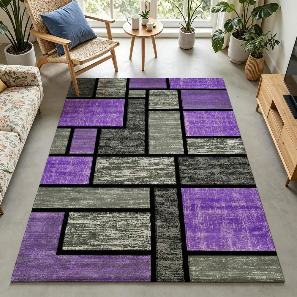 2D 1 piece soft, easy to care, machine washable indoor rug, modern geometric style, suitable for under dining table, living room, bedroom, entryway, hallway, home office, ideal for rustic style home decor