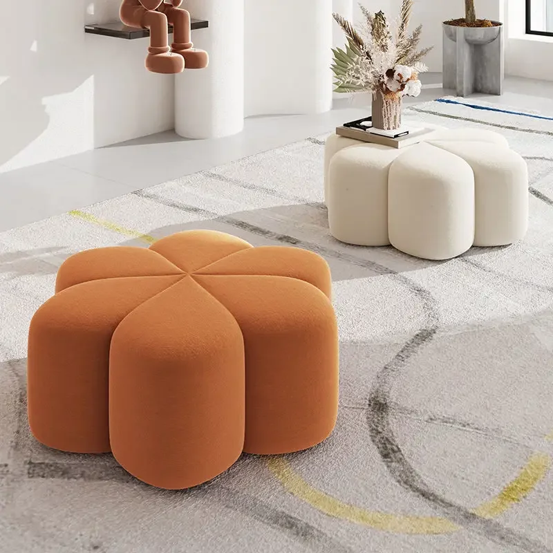 

Leather cloth Petal stool sofa foot light luxury universal simple shoe change stool ins style Nordic sofa stool living room