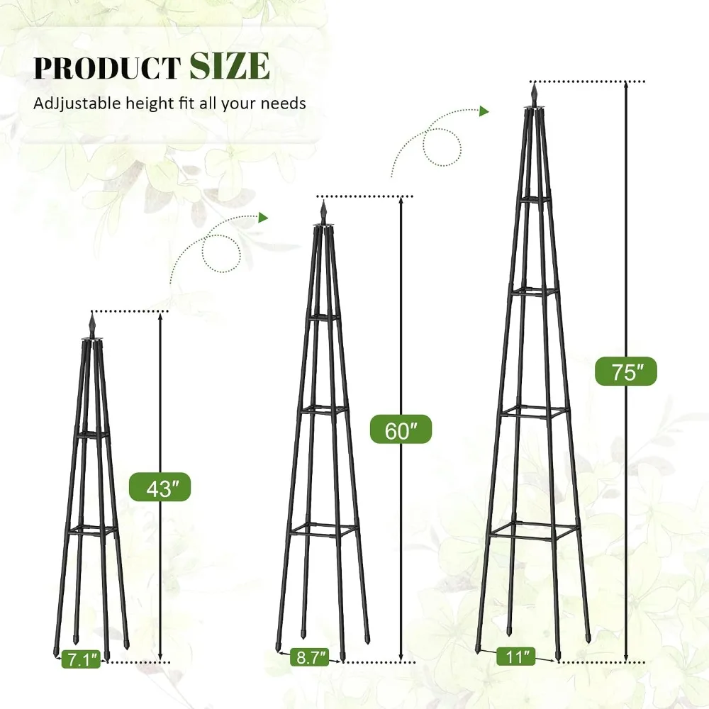 6 FT Obelisk Trellis for Climbing Plants, Garden Trellis with Thickened Plastic-Coated Metal Pipes, Outdoor & Indoor Plant Support, Black - view 4