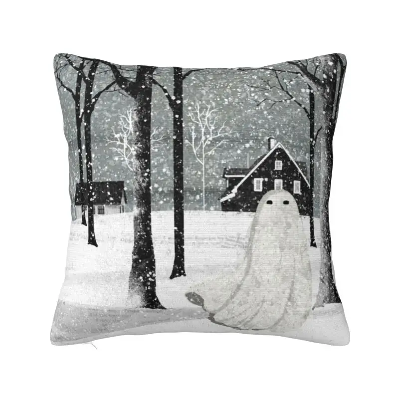 Funda de cojín moderna There's A Ghost In The Blizzard, 45x45cm, poliéster, almohada de terror de Halloween para sofá, funda de almohada cuadrada