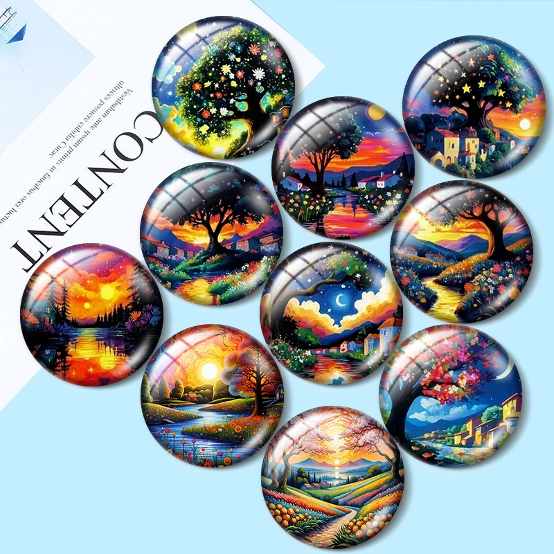 Art Landscape 12/18/20/25mm  glass cabochon necklace bracelet pendant rings for jewelry demo earrings back Making findings