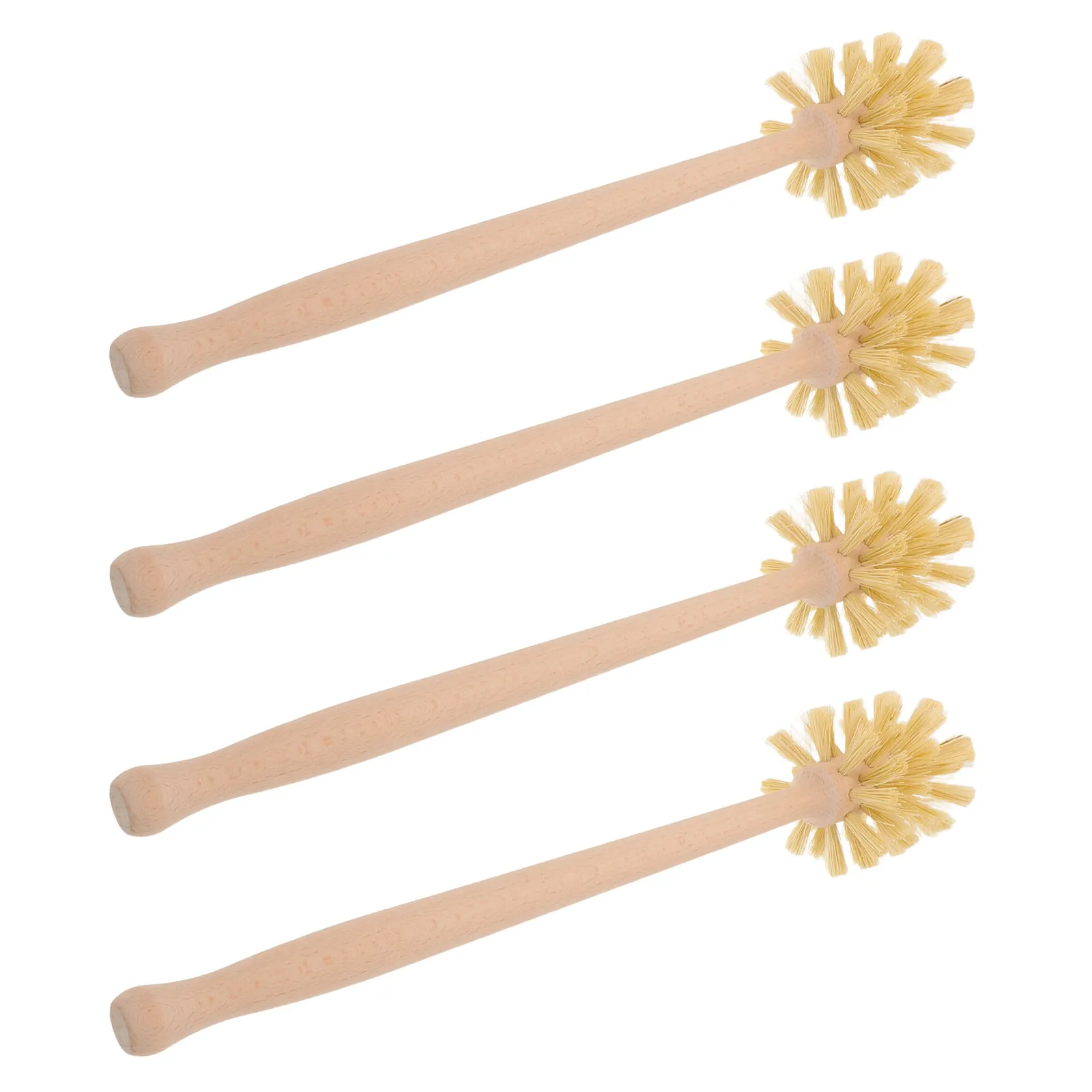 4Pcs Toilet Brush Wooden Handle Firm Fiber Long Handle Heavy Duty Deep Cleaning Bathroom Scrub Supplies Household Tools