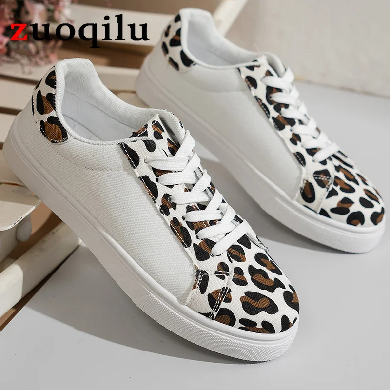 Women Casual Shoes White Sneakers Women Fashion Spring Summer Canvas Sneakers Women Platform Vulcanize Shoes Leopard pattern