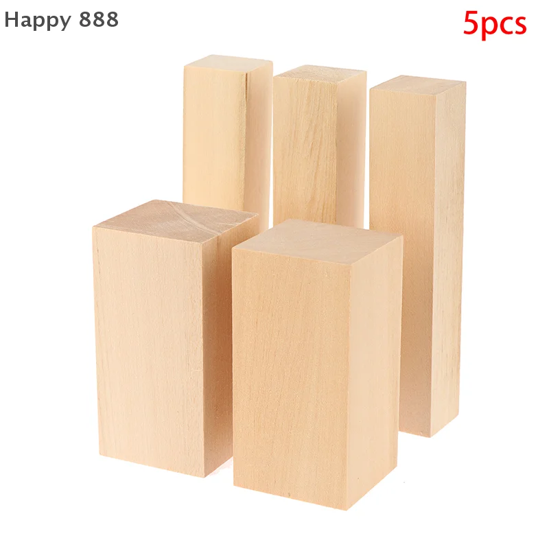 

2 Pcs 5×5×10 Cm + 3 Pcs 3×3×15 Cm Basswood Carving Blocks, Unfinished Portable Wood For Whittling And Art Crafts