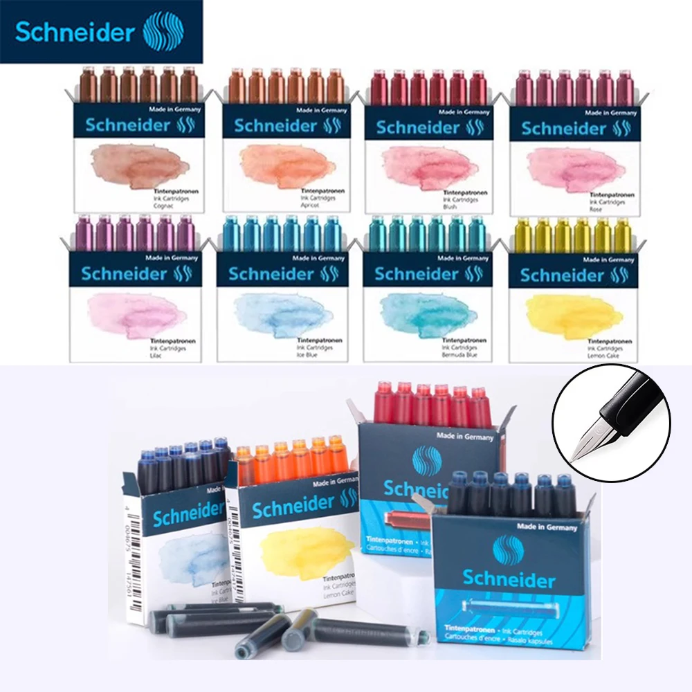 6 unids/caja Schneider pluma estilográfica bolsa de tinta puede reemplazar tinta de color sin carbono pluma europea Universal calibre 2,6mm suministros escolares