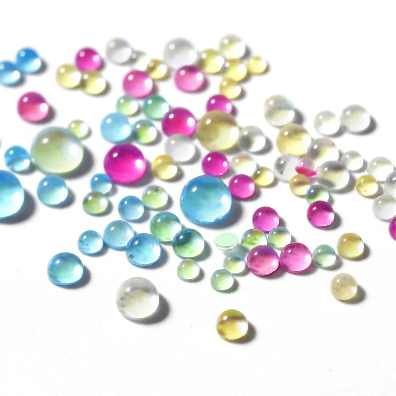 1 Box of 12 Grid Rainbow Mermaid Bubble Beads, Mixed Sizes, Semi-Circular Dreamy Decorative Flat Bottom Nail Gemstones