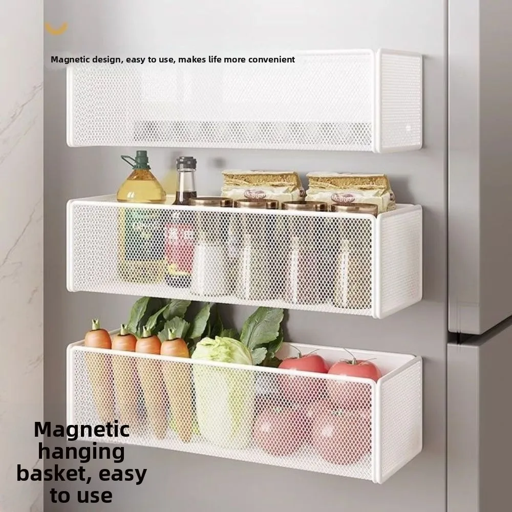 Neuer Metall-Magnetkorb-Organizer, platzsparende Aufbewahrungsbox für den Haushalt, Kühlschrankregal mit großer Kapazität – Detail 4
