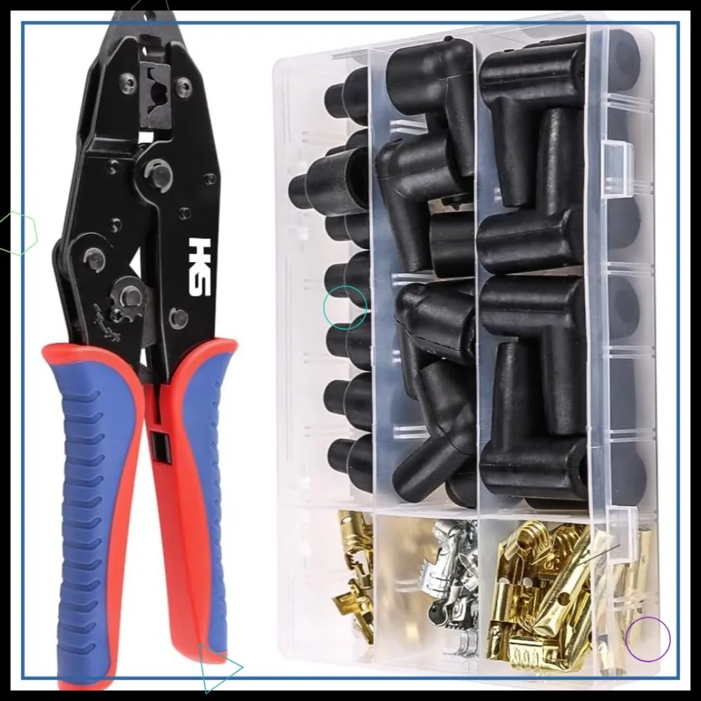 

Professional Spark Plug Wire Crimping Tool Kit with Ratcheting Crimper, 24 Terminals & Boots for 8.5mm Wires