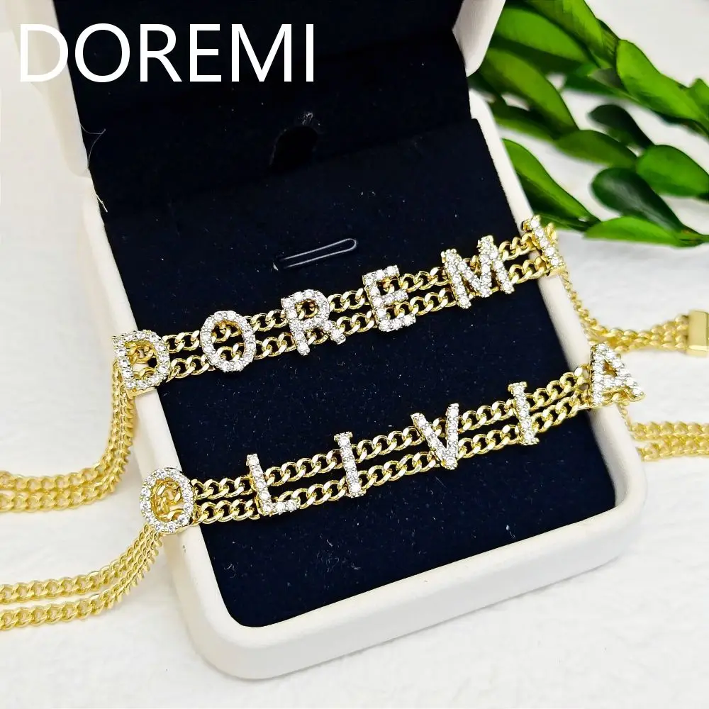 DOREMI Ins Style Women Gift Jewelry Personalized Name Bar Bracelet Multi Chains Crystal Letters Custom Bracelet