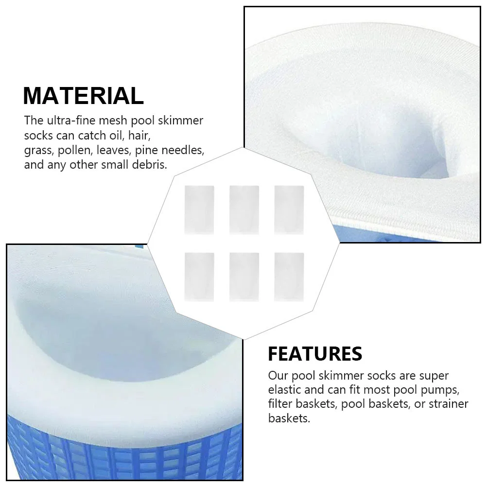 

GANAZONO 6pcs Pool Filter Socks Inground Inflatable Swimming Skimmer Strong Elastic Superfine Nylon Mesh White