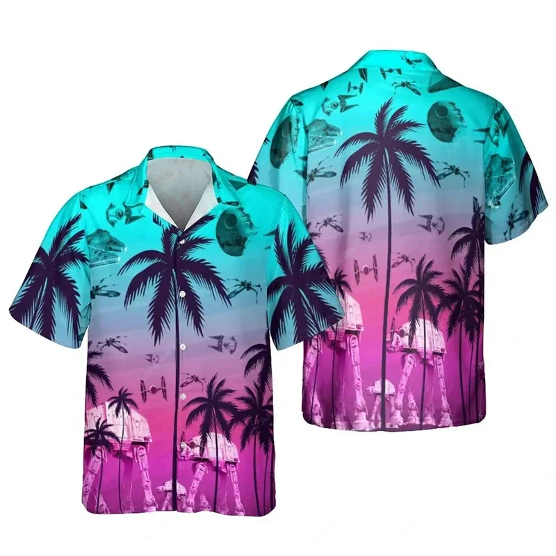American Style Dusk Island Hammock, Red Wine Dolphin Print Short Sleeved Shirt, Men's Loose Collar Vacation Versatile Top