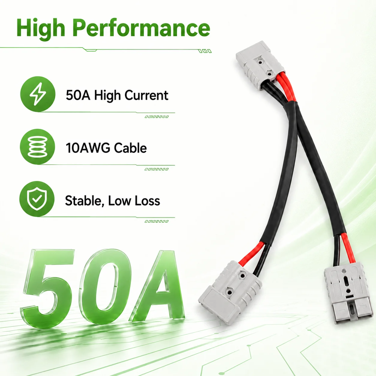 50A 10AWG 1to2 Y Splitter Cable 30cm High Current Double Pole Power Wire Connector Solar Battery Extension Charging Cable image 2