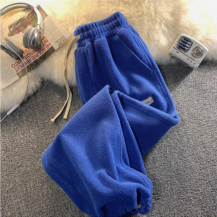 FL Lamb Velvet Women's Loose Fit High Waist Wide Leg Pants Autumn Winter Thiened Warm Casual Sports Trousers Women Korean Sle