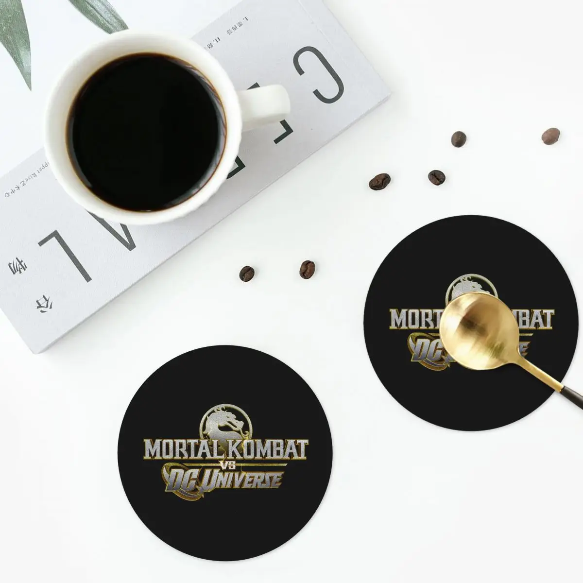 

Mortal Kombat Logo Coasters Kitchen Placemats Waterproof Insulation Cup Coffee Mats For Decor Home Tableware Pads Set of 4