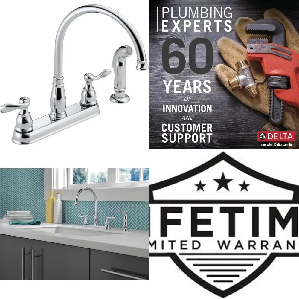 

Traditional 4-Hole Chrome Kitchen Faucet with Side Spray, Two-Handle Design, Model 21996LF