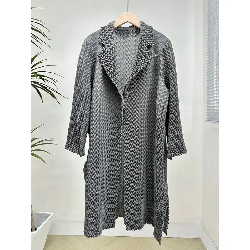 YUDX Miyake Pleated Loose Trench Coat Women Notched Full Sleeve Single Button Versatile Solid Color Full Sleeve New 2023 Fashion