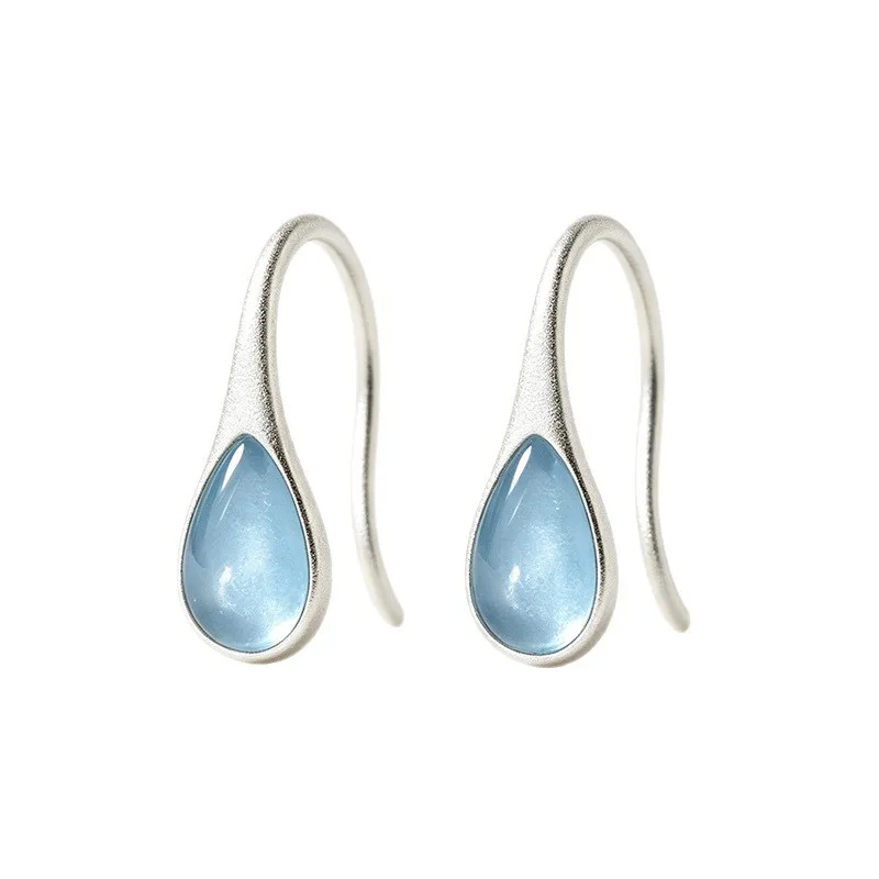 925 Sterling Silver Vintage Earrings For Women Trendy Blue Stone Geometric Earring Jewelry Prevent Allergy Party Accessories view 3