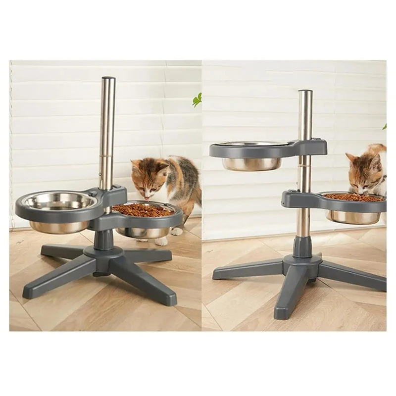 Dog Bowls Heights Adjustable Non Skid Raised Pet Cat Feeding Station Non Slip Puppy Feeding Food Bowls With Stand