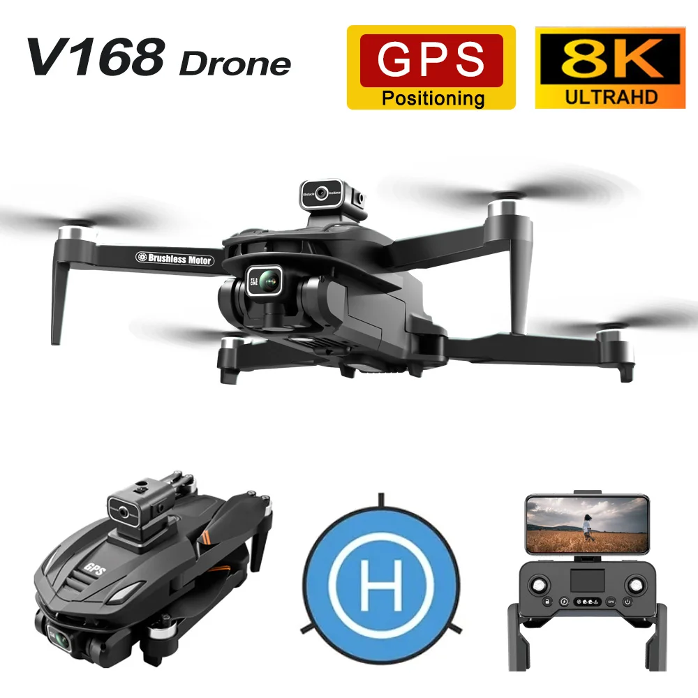V168 Drone 4K Professional GPS 8K HD Camera FPV Brushless 5G WiFi Obstacle Avoidance RC Quadcopter Foldable Dron 3KM 25MIN PAD