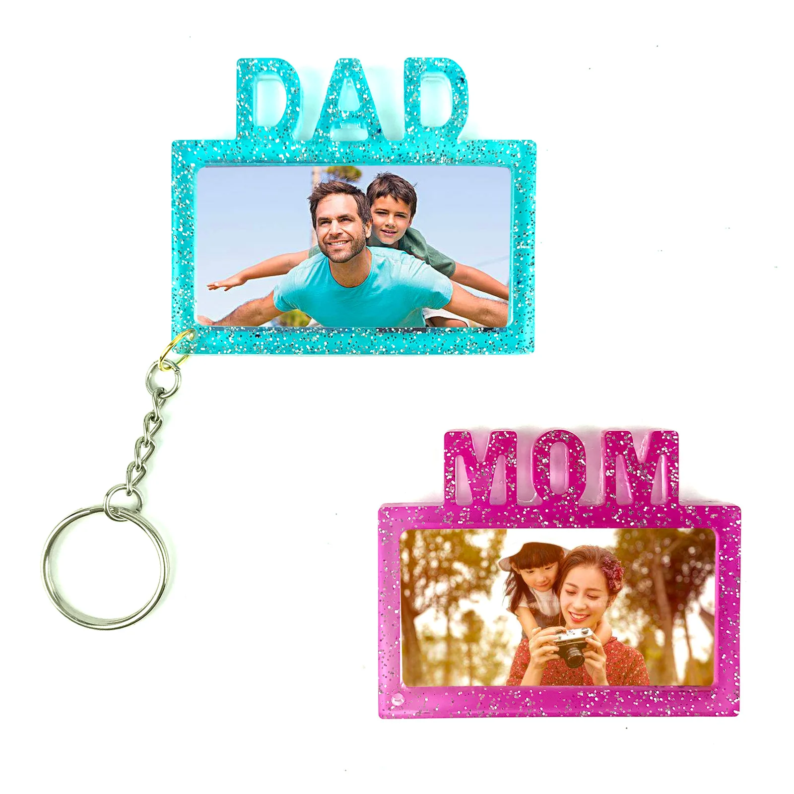 DIY Mom Dad English Letter Photo Frame KeyChain Crystal Silicone Mold Photo Frame Key Pendant Silicone Mold For Resin Casting