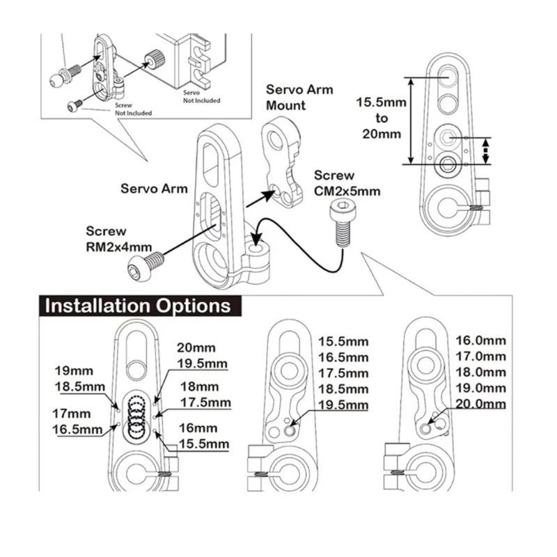 Machined Remote Control Servo Arm Metal Steering Arm For Climbing Car Aluminum Alloy 15.5-20mm 25T Upgrade Parts