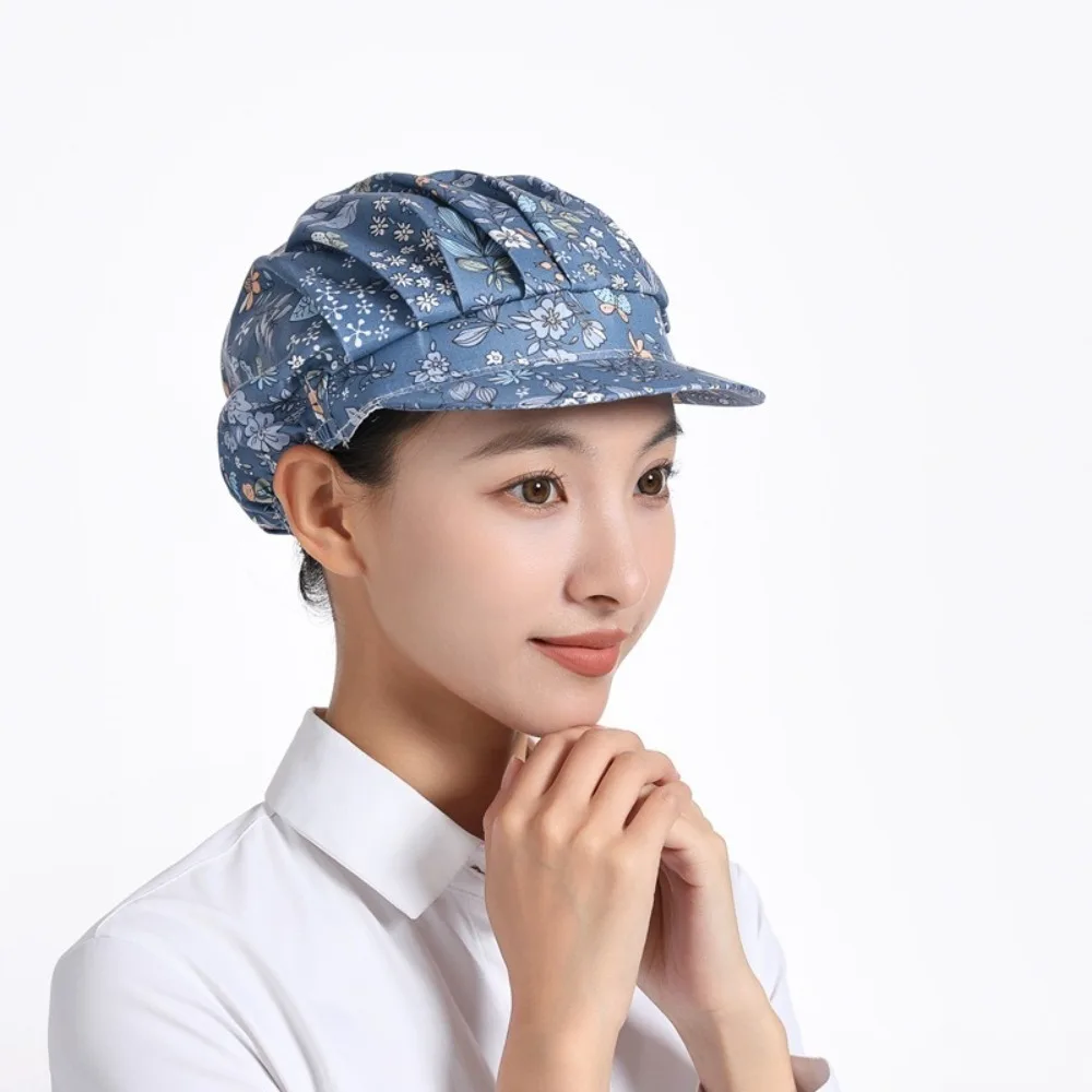 

New Oil-Resistant Chef Hat Flower Printed Cotton Work Cap Dust Proof Work Uniform Kitchen Supplies