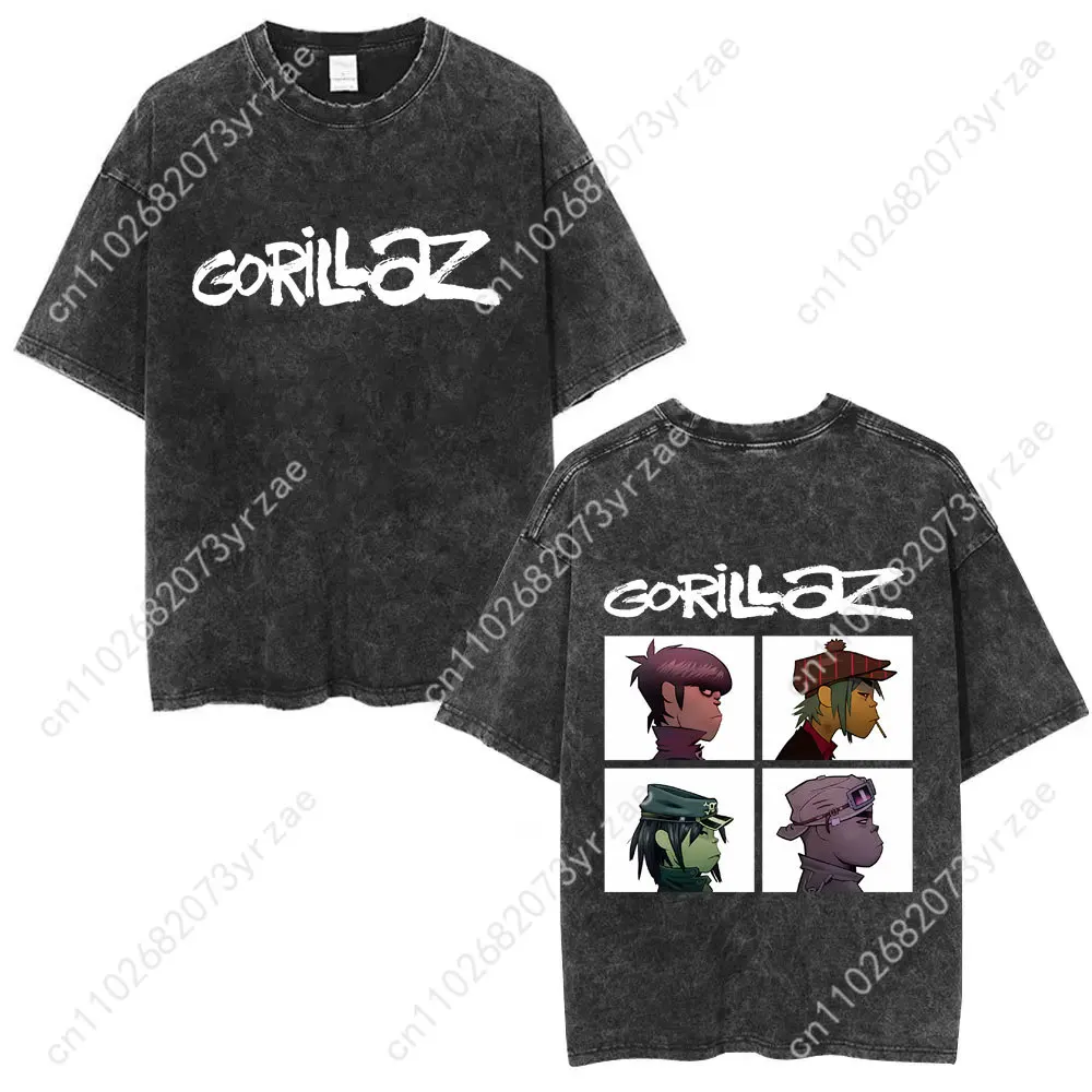 Rock band gorillaz retro tshirt homem mulher de alta qualidade vintage t camisa algodão manga curta moda camiseta macio respirável topos